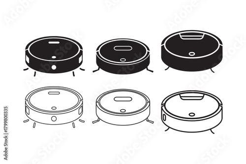 Robot vacuum cleaner silhouette with outline smart home icon set