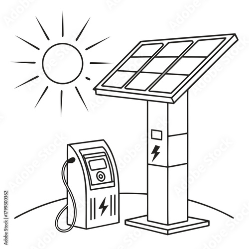 Electric vehicle charging station with solar panel isolated on