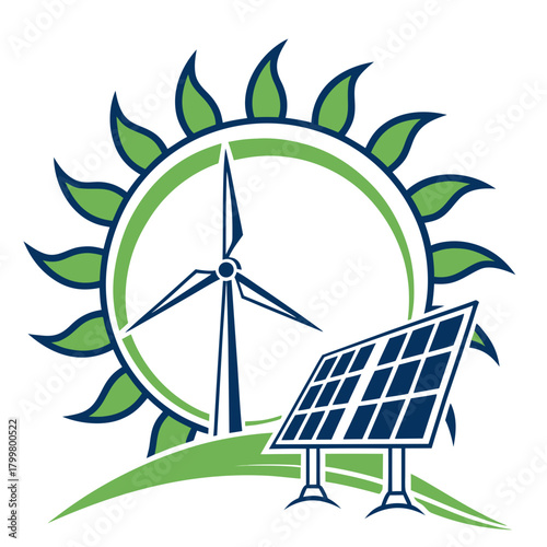Wind turbine and solar panel logo isolated on