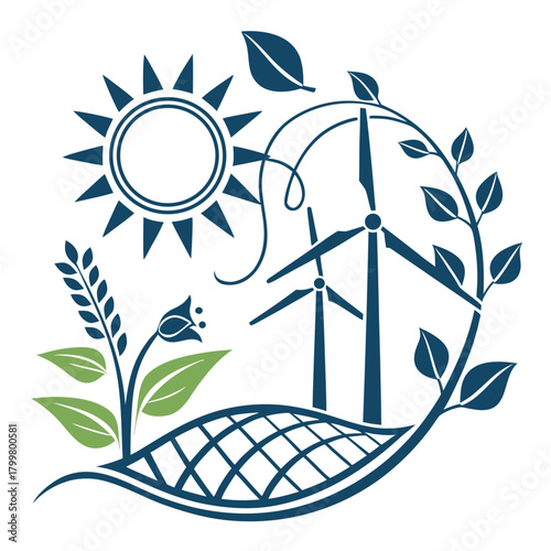 Renewable energy sources with wind turbine and solar panel isolated on
