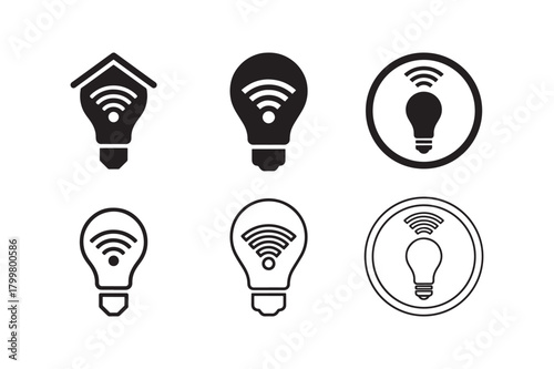 Smart home lighting silhouette with outline automation icon set