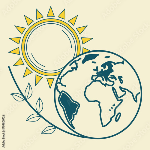 Illustration of the earth and sun symbolizing climate change and nature