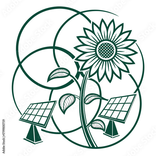 Renewable energy sources icon isolated on, sunflower and solar panel