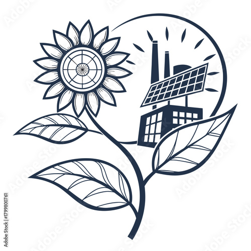 Renewable energy and industry icon isolated on, sunflower and factory