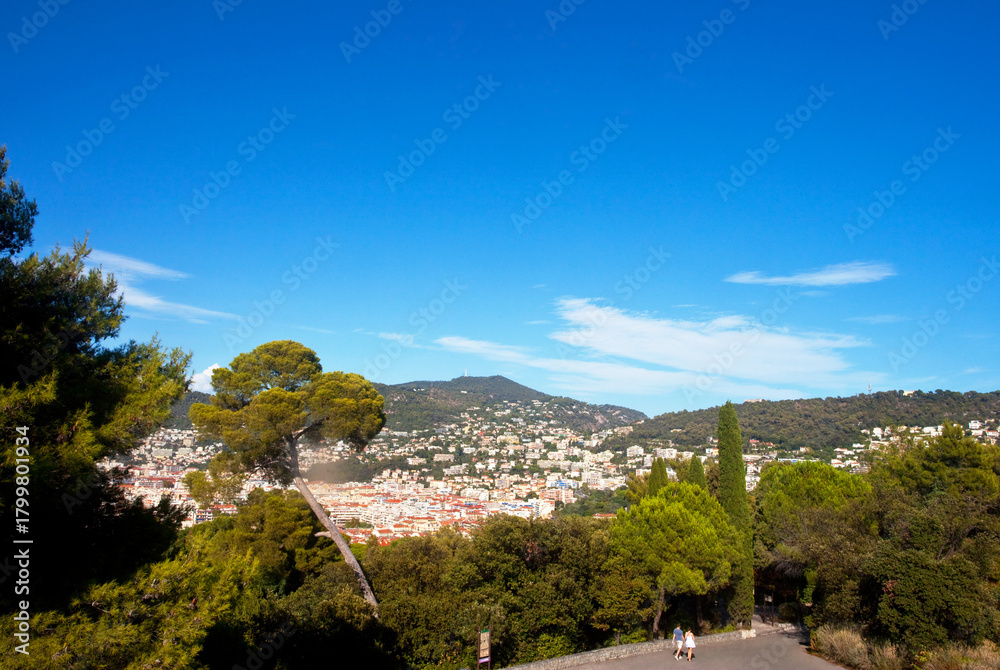 Fototapeta premium Widok na wzgórze Villefranche-sur-Mer, Nicea, Francja, View of the hill of Villefranche-sur-Mer, Nice, France