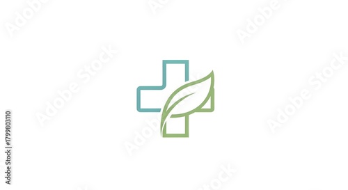 Natural Medicine Logo Design with Cross and Leaf
