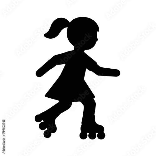 Silhouette of a cheerful girl roller skating, embodying active lifestyle and fun outdoor recreation, perfect for child-friendly content and health campaigns