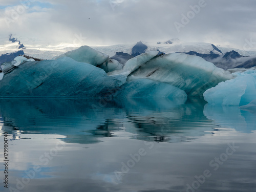 Icebergs floating in Iceland's Jokulsarlon Glacier Lagoon in early morning