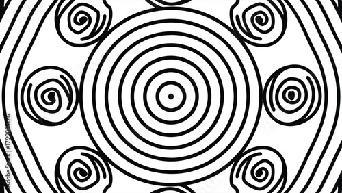 Black and White Abstract Circular and Swirl Line Art Pattern vector illustration