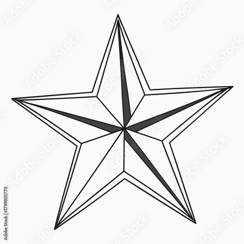 Stylized five pointed star with sharp points and geometric shading