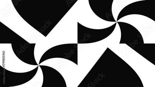 Black and White Abstract Geometric Swirls and Triangles Pattern vector illustration