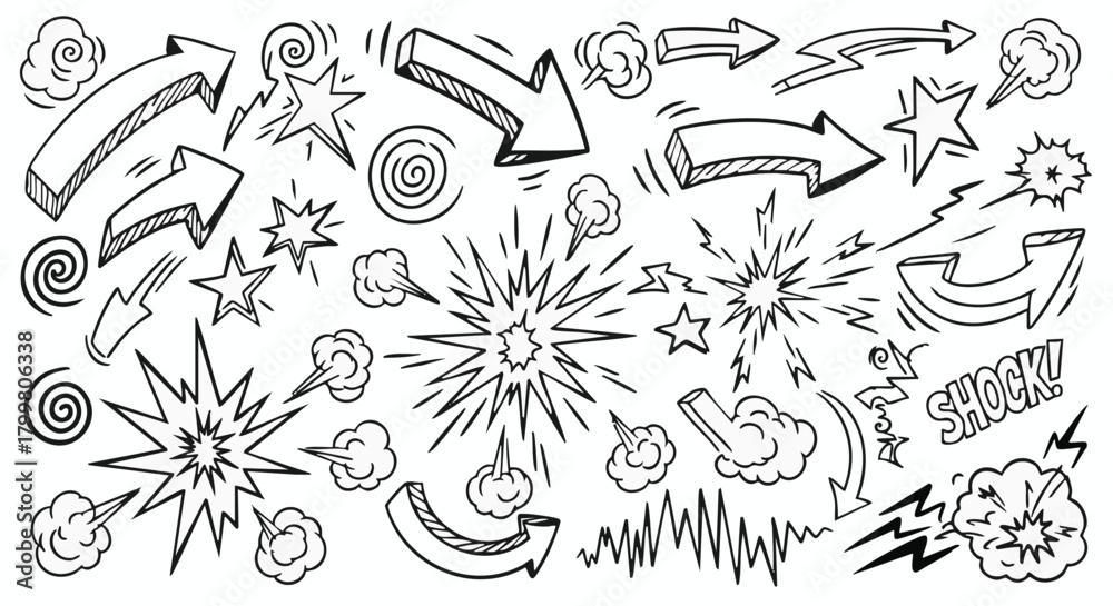 Obraz premium Black and White Hand Drawn Doodle Comic Elements Set