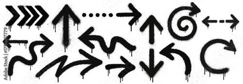 Graffiti spray paint arrows collection with urban drips and bold directional symbols on white backgroundWeb
