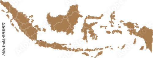 Indonesia map with highlighted capital Jakarta – Brown Silhouette Vector