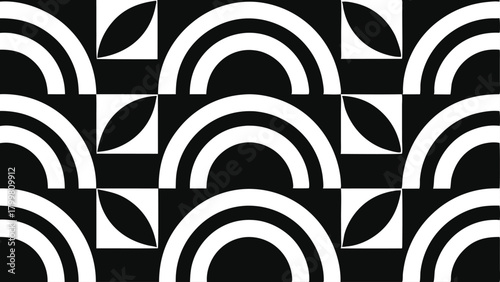 Black and White Geometric Pattern of Arcs and Squares abstract background