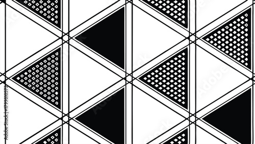 Black and White Geometric Triangle Pattern with Crosshatch Texture vector illustration