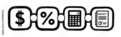 Vecter design Finance planning process steps dollar percentage calculator and budget icon chain concept silhouette