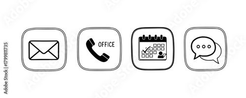 Vecter design Contact methods icons for business communication email phone schedule and chat for modern office work silhouette