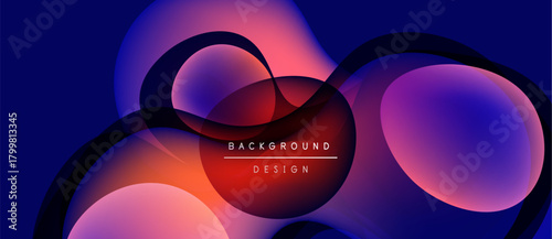 Abstract fluid shapes blend, creating vibrant gradients. Dark background emphasizes colorful overlays, modern design element.