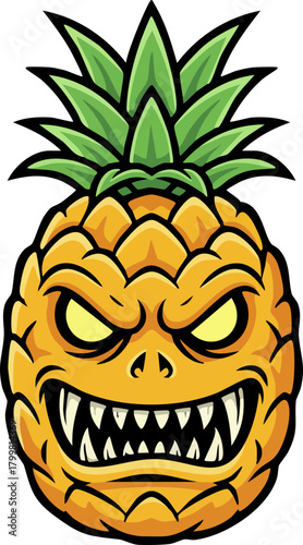 Angry Monster Pineapple Character Face with Spiky Crown