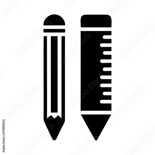 pencil with eraser and ruler vector icon design