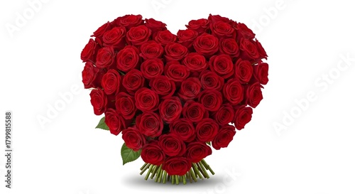 Heart-Shaped Bouquet of Red Roses on White