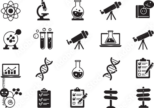 Science and chemistry icon set vector illustration collection