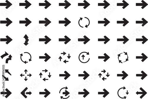 Arrow icons set flat black vector collection for web and design