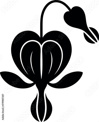 Black silhouette of a bleeding heart flower floral