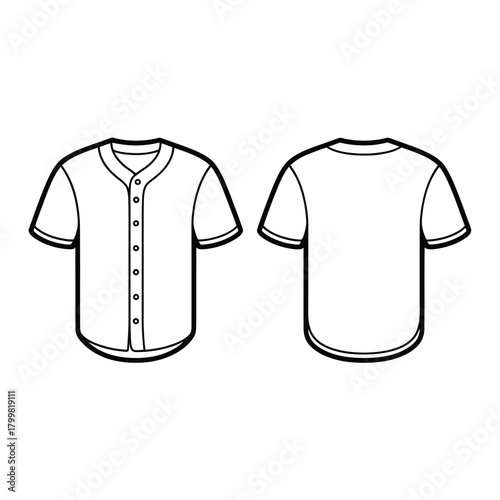 Front and back view of a blank baseball jersey outline
