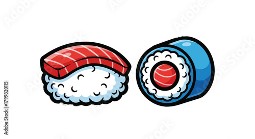 Sushi Duo - Nigiri and Maki Roll Illustration.
