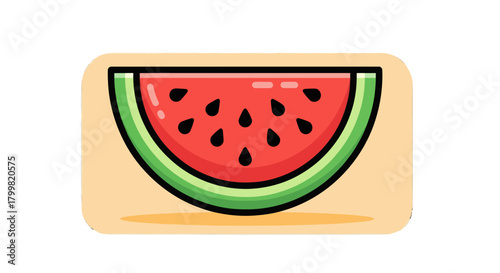 Vibrant Cartoon Watermelon Slice with Seeds on a Light Background.