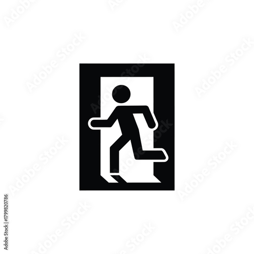 Black and white silhouette of a person running through an open doorway