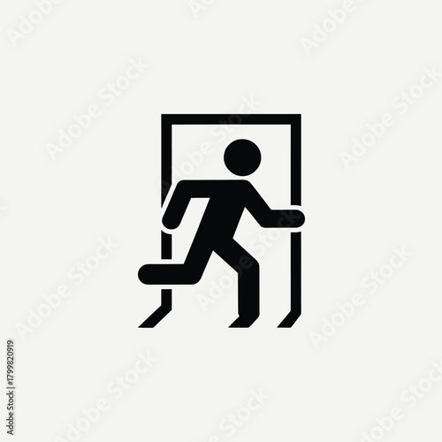 Black silhouette of a person running through an open doorway