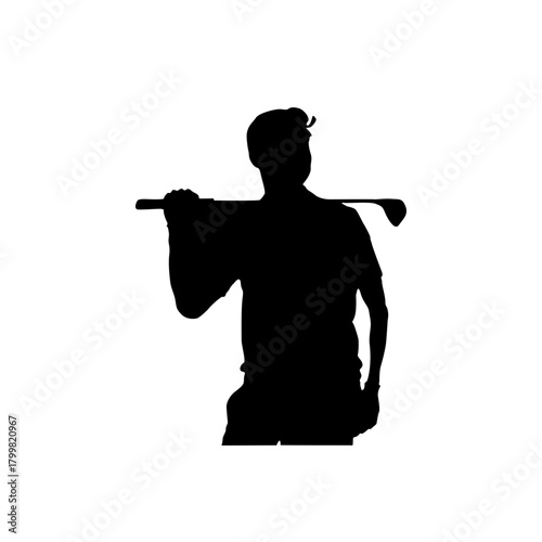 Silhouette of a golfer holding a club over his shoulder on a white background