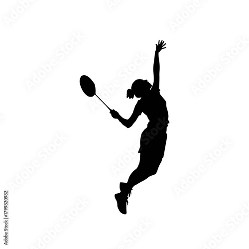 Dynamic silhouette of a badminton player executing a powerful smash jump shot