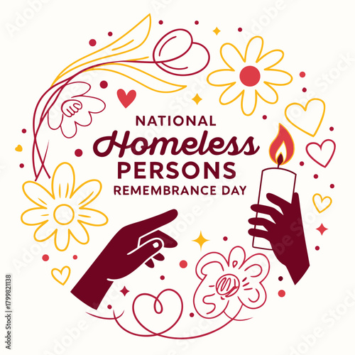 NATIONAL HOMELESS PERSONS' REMEMBRANCE DAY vector illustration isolated on white background