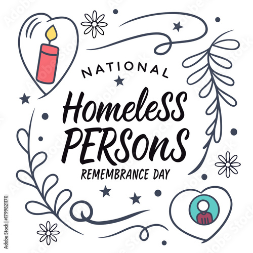 NATIONAL HOMELESS PERSONS' REMEMBRANCE DAY vector illustration isolated on white background
