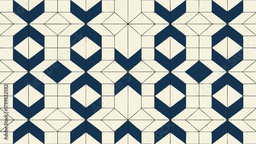 Intricate Geometric Pattern With Navy Blue and Cream Square and Diamond Shapes vector illustration