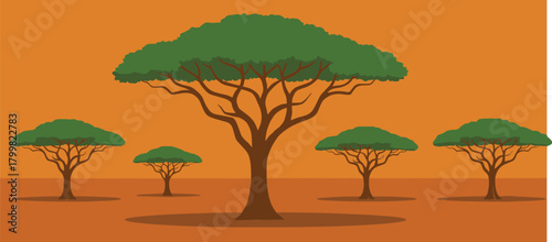 Minimalist Flat Design African Savannah Landscape Vector Illustration
