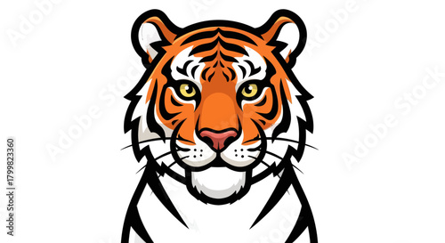 Striking tiger illustration showcasing vibrant orange and black stripes with intense gaze.