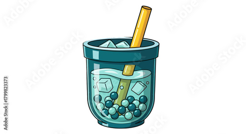 Refreshing Bubble Tea Drink with Ice and Straw.
