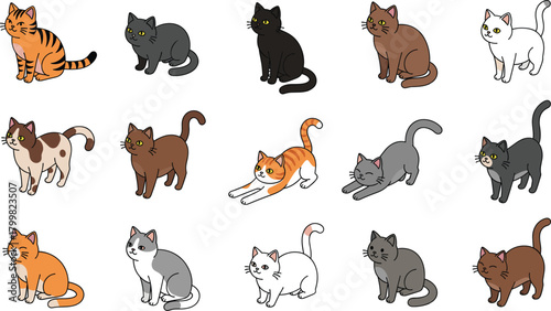 Mega Set of Cute Cartoon Cat Characters in Various Poses Vector Illustration