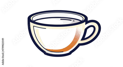 Simple illustrated white coffee cup with a handle on a white background.
