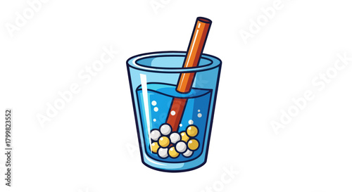 Refreshing Bubble Tea Drink with Colorful Tapioca Pearls and Straw.