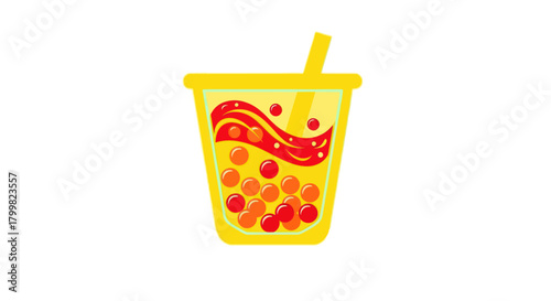 Refreshing yellow bubble tea drink with colorful tapioca pearls.
