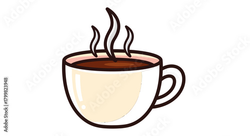 Steaming Hot Coffee Cup Simple Cartoon Illustration.