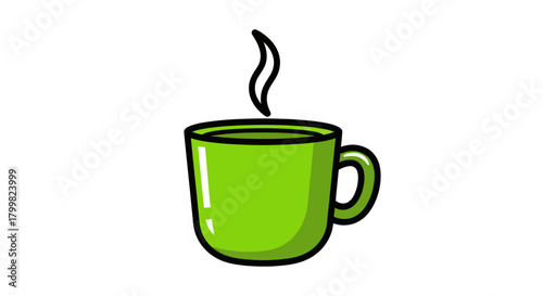 Simple cartoon illustration of a steaming green mug.