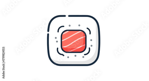 Minimalist salmon maki sushi roll vector graphic icon.