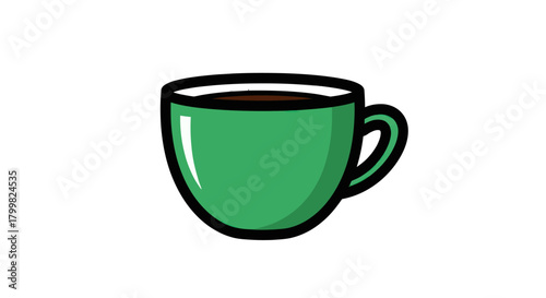 Simple Green Coffee Cup with Dark Beverage on White Background.